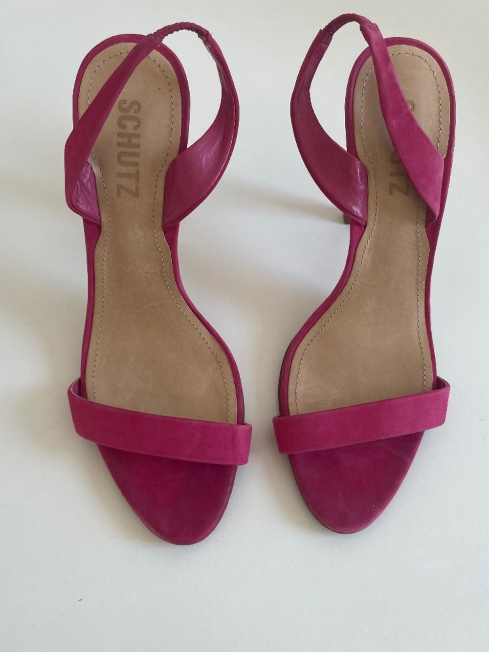 Schutz Pink Nubuck Leather Slingback Heels